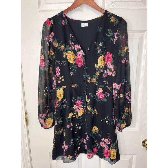 Aritzia Wilfred Nazaire Button Front Long Sleeve Black Floral Frenzy Dress - Picture 2 of 10